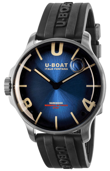 U - Boat Darkmoon Stainless Steel Blue Dial Black Rubber Strap Quartz Mens Watch 8704 - Watches & Beyond