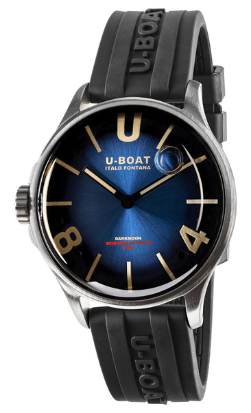 U - Boat Darkmoon Stainless Steel Blue Dial Black Rubber Strap Quartz Mens Watch 9021 - Watches & Beyond