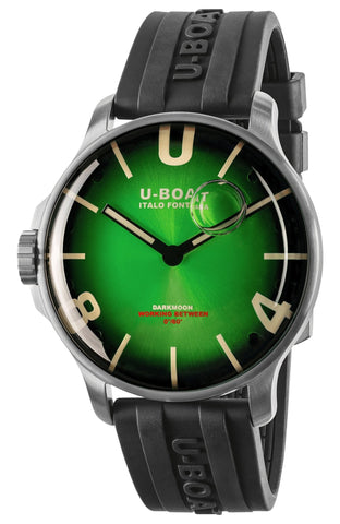 U - Boat Darkmoon Stainless Steel Green Dial Black Rubber Strap Quartz Mens Watch 8702 - Watches & Beyond