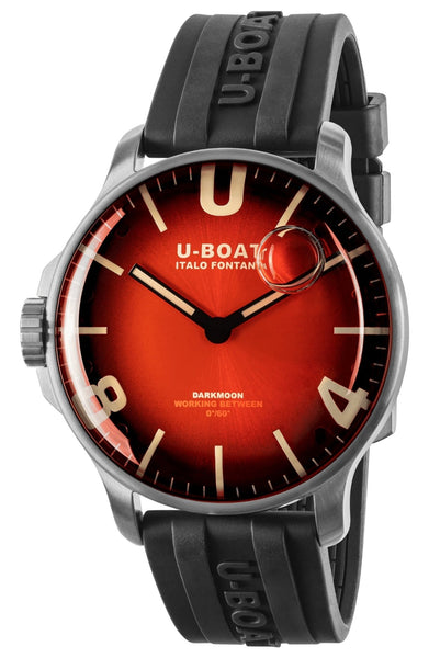 U - Boat Darkmoon Stainless Steel Red Dial Black Rubber Strap Quartz Mens Watch 8701 - WAB - Shipping Dept.