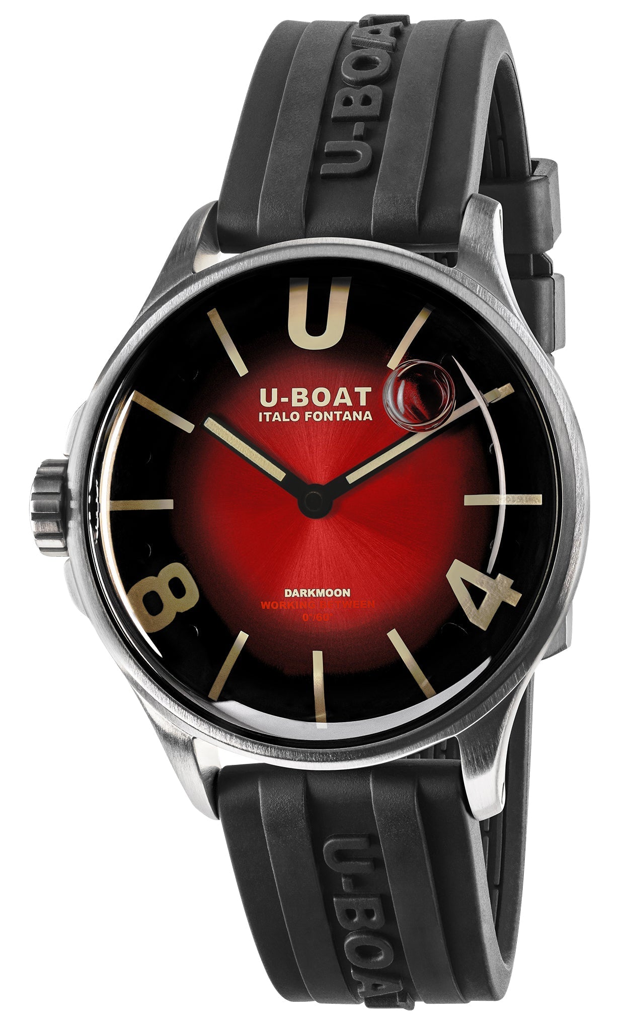 U - Boat Darkmoon Stainless Steel Red Dial Black Rubber Strap Quartz Mens Watch 9500 - WAB - Shipping Dept.