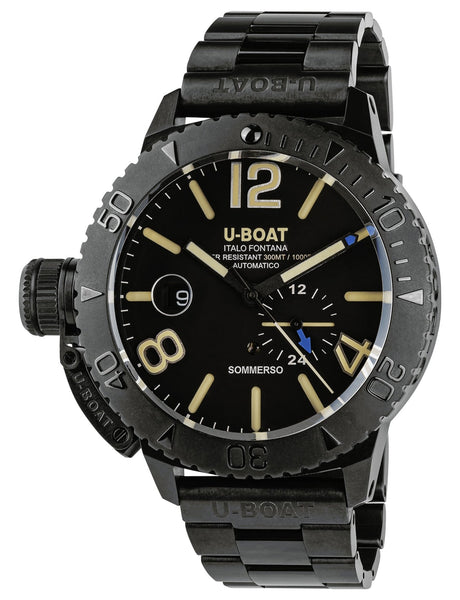U - Boat Sommerso Automatic Black DLC Steel Black Dial Date Divers Mens Watch 9015/MT - Watches & Beyond