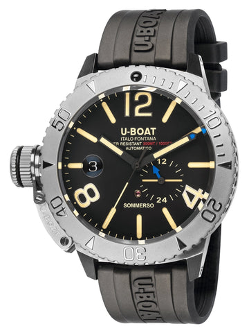 U - Boat Sommerso Automatic Stainless Steel Black Dial Black Rubber Strap Date Divers Mens Watch 9007 - Watches & Beyond