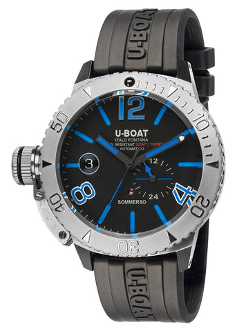 U - Boat Sommerso Automatic Stainless Steel Black Dial Black Rubber Strap Date Divers Mens Watch 9014 - Watches & Beyond