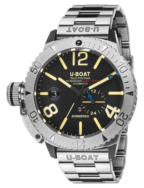 U - Boat Sommerso Automatic Stainless Steel Black Dial Date Divers Mens Watch 9007/A/MT - WAB - Shipping Dept.