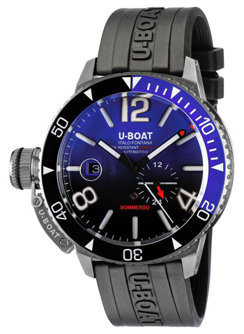 U - Boat Sommerso Automatic Stainless Steel Blue and Black Dial Black Rubber Strap Date Divers Mens Watch 9519 - WAB - Shipping Dept.