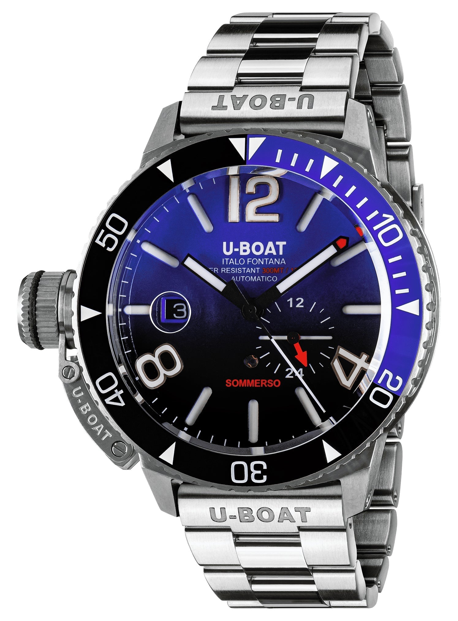 U - Boat Sommerso Automatic Stainless Steel Blue and Black Dial Date Divers Mens Watch 9519/MT - WAB - Shipping Dept.