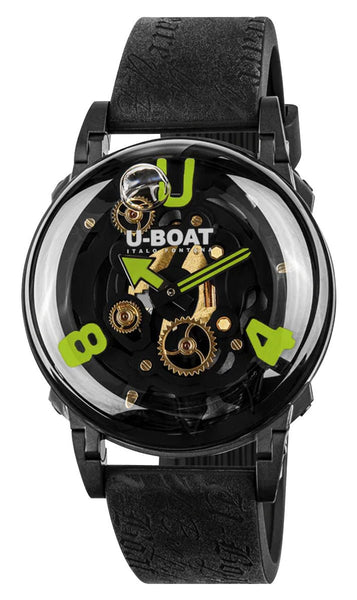 U - Boat U - 65 "Green" Black PVD Black Skeleton Dial Black Silicone Strap Quartz Mens Watch 3351 - Watches & Beyond