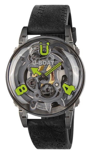 U - Boat U - 65 "Green" Stainless Steel Gray Skeleton Dial Black Silicone Strap Quartz Mens Watch 3350 - Watches & Beyond