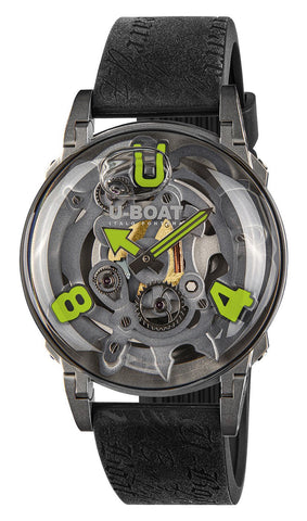 U - Boat U - 65 "Green" Stainless Steel Gray Skeleton Dial Black Silicone Strap Quartz Mens Watch 3350 - Watches & Beyond
