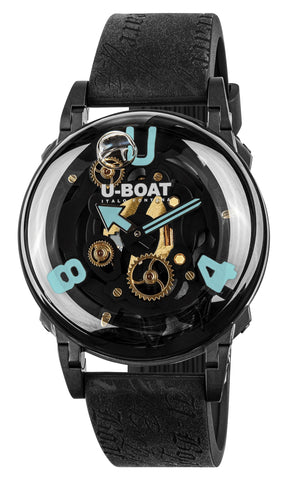 U - Boat U - 65 "Turquoise" Black PVD Black Skeleton Dial Black Silicone Strap Quartz Mens Watch 3353 - Watches & Beyond