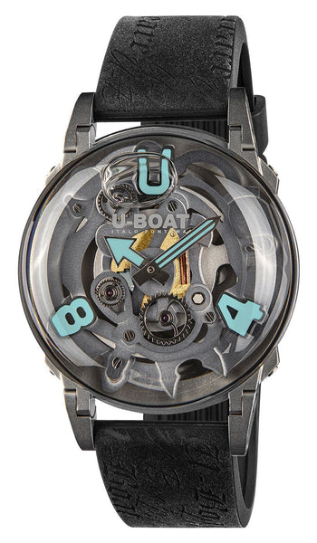 U - Boat U - 65 "Turquoise" Stainless Steel Gray Skeleton Dial Black Silicone Strap Quartz Mens Watch 3352 - Watches & Beyond