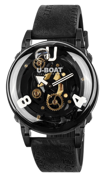 U - Boat U - 65 "White" Black PVD Black Skeleton Dial Black Silicone Strap Quartz Mens Watch 3355 - Watches & Beyond