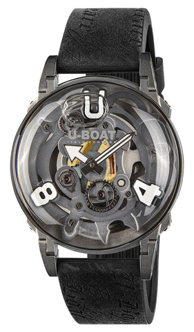U - Boat U - 65 "White" Stainless Steel Gray Skeleton Dial Black Silicone Strap Quartz Mens Watch 3354 - Watches & Beyond