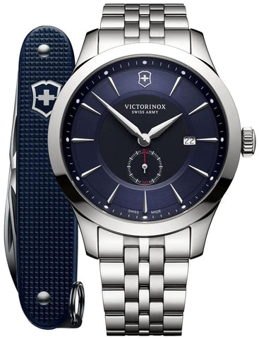 Victorinox Swiss Army Alliance Stainless Steel Blue and Black Dial Date Mens Watch with Pioneer Knife 241763.1 - WAB - Shipping Dept.