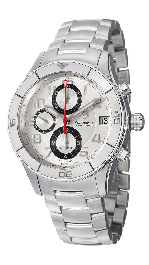 Victorinox Swiss Army Ambassador Clous de Paris Chrono Automatic Silver Dial Date Stainless Steel Mens Watch 241191 - Watches & Beyond