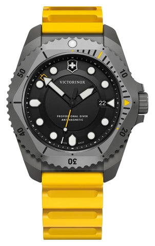 Victorinox Swiss Army Dive Pro Gray Titanium Black Dial Yellow Rubber Strap Date Divers Quartz Mens Watch 241992 - WAB - Shipping Dept.