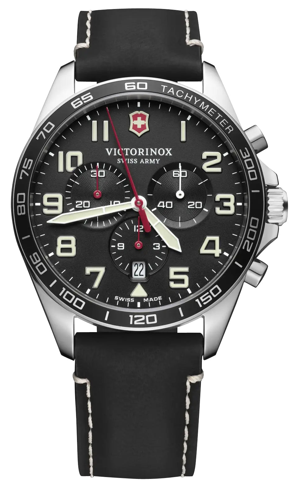 Victorinox Swiss Army Fieldforce Chronograph Stainless Steel Black Dial Black Leather Strap Date Quartz Mens Watch 241852 - WAB - Shipping Dept.