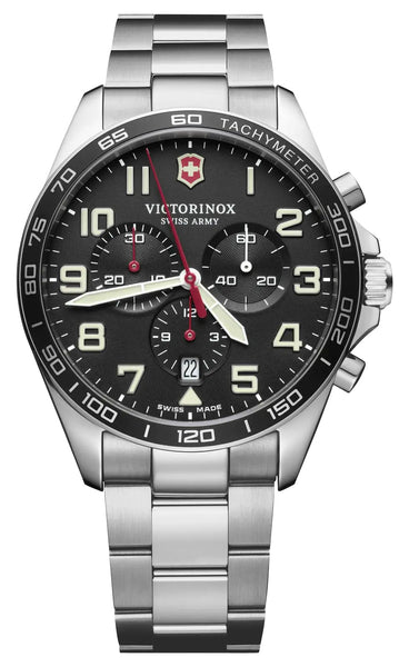 Victorinox Swiss Army Fieldforce Chronograph Stainless Steel Black Dial Date Quartz Mens Watch 241855 - WAB - Shipping Dept.