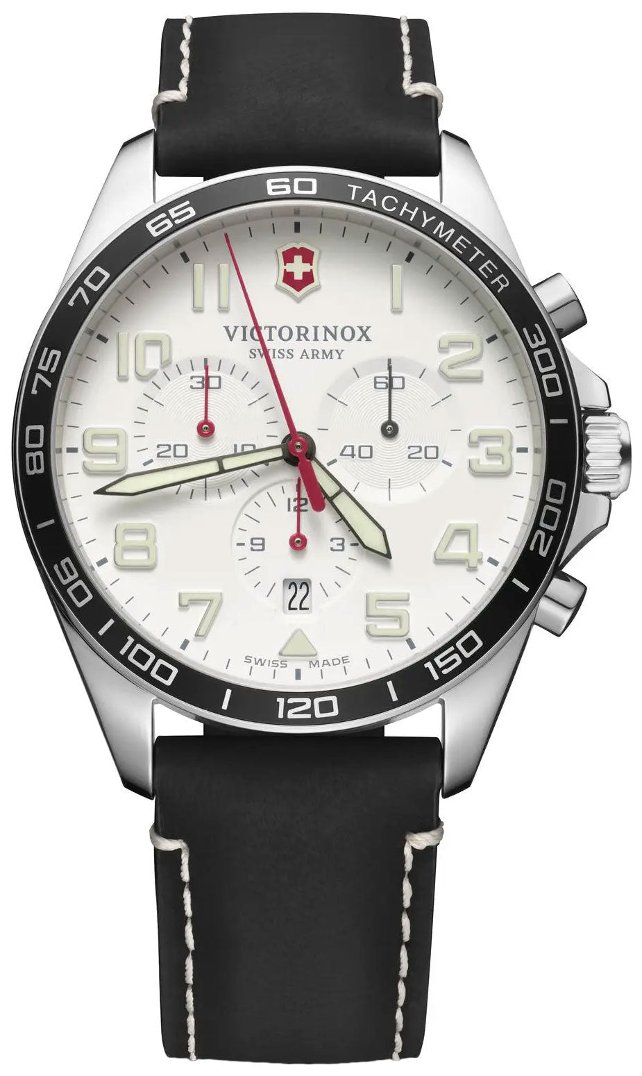 Victorinox Swiss Army FieldForce Chronograph Stainless Steel Black Leather White Dial Date Mens Watch 241853 - WAB - Shipping Dept.