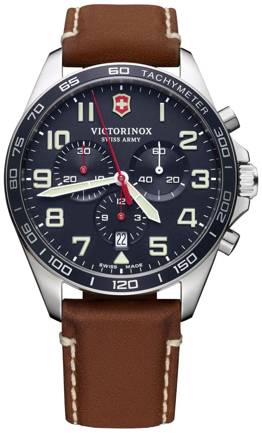 Victorinox Swiss Army FieldForce Chronograph Stainless Steel Mens Watch Brown Leather Blue Dial Date 241854 - WAB - Shipping Dept.