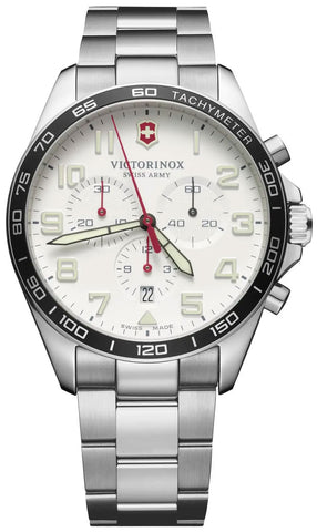 Victorinox Swiss Army FieldForce Chronograph Stainless Steel Mens Watch White Dial Calendar 241856 - WAB - Shipping Dept.