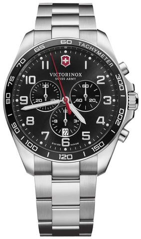 Victorinox Swiss Army FieldForce Classic Chronograph Stainless Steel Black Dial Date Mens Watch 241899 - WAB - Shipping Dept.