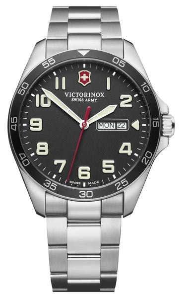 Victorinox Swiss Army Fieldforce Stainless Steel Black Dial Day/Date Quartz Mens Watch 241849 - WAB - Shipping Dept.