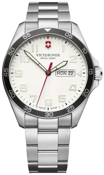 Victorinox Swiss Army FieldForce Stainless Steel Mens Watch White Dial Day Date 241850 - WAB - Shipping Dept.