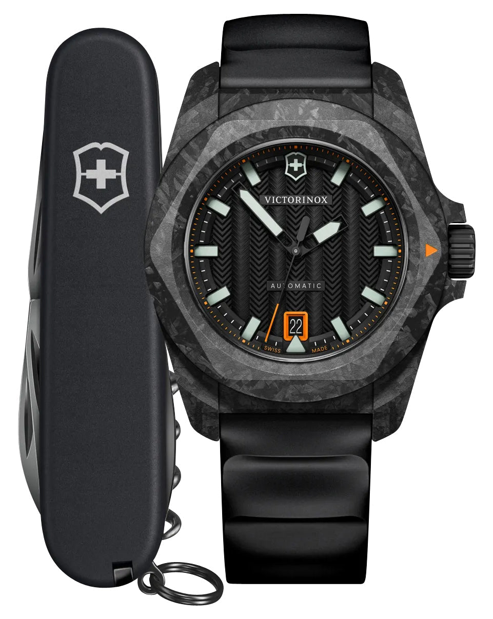 Victorinox Swiss Army I.N.O.X. Automatic Black Carbon Black Dial Black Rubber Strap Date Divers Mens Watch 242023.1 - Watches & Beyond