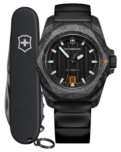 Victorinox Swiss Army I.N.O.X. Automatic Black Carbon Black Dial Black Rubber Strap Date Divers Mens Watch 242023.1 - Watches & Beyond