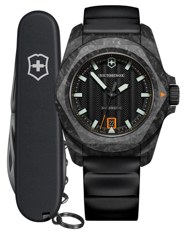 Victorinox Swiss Army I.N.O.X. Automatic Black Carbon Black Dial Black Rubber Strap Date Divers Mens Watch 242023.1 - Watches & Beyond