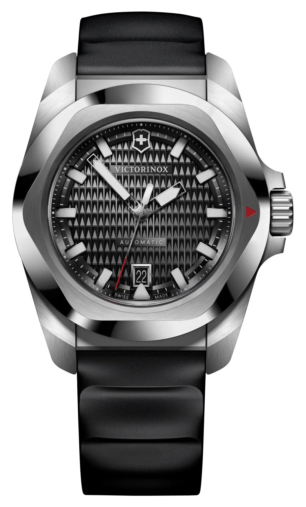 Victorinox Swiss Army I.N.O.X. Automatic Stainless Steel Black Dial Black Rubber Strap Date Divers Mens Watch 242039 - Watches & Beyond
