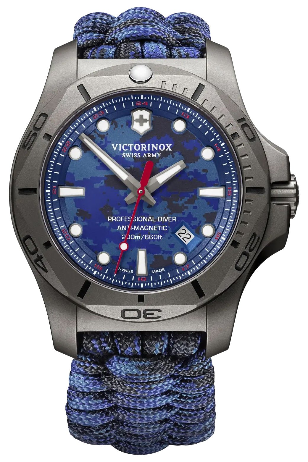 Victorinox Swiss Army I.N.O.X. Professional Diver Gray Titanium Blue Dial Blue Textile Interchangeable Blue Rubber Strap Date Quartz Mens Watch 241813.2 - WAB - Shipping Dept.