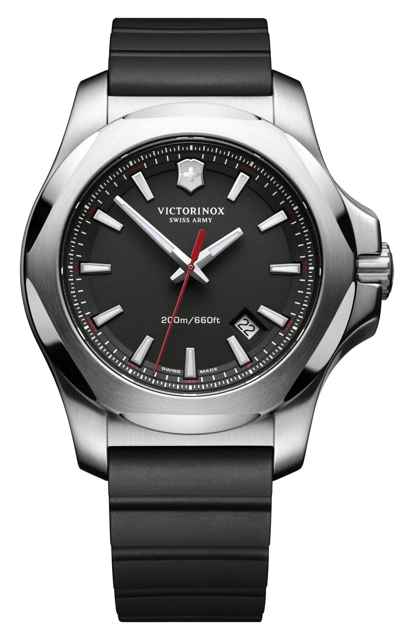 Victorinox Swiss Army I.N.O.X. Stainless Steel Black Dial Black Rubber Strap Date Divers Quartz Mens Watch 241682.1 - WAB - Shipping Dept.