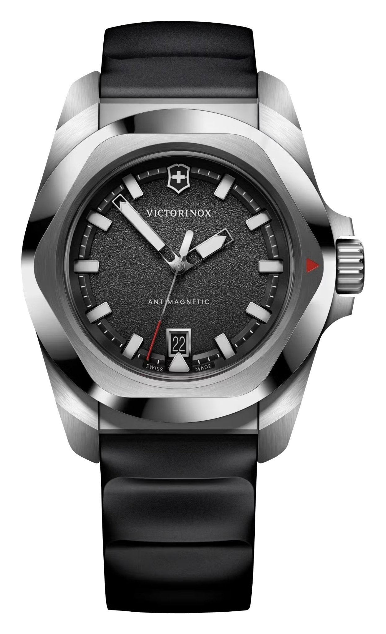 Victorinox Swiss Army I.N.O.X. Stainless Steel Black Dial Black Rubber Strap Date Divers Quartz Mens Watch 242028 - Watches & Beyond