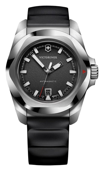 Victorinox Swiss Army I.N.O.X. Stainless Steel Black Dial Black Rubber Strap Date Divers Quartz Mens Watch 242028 - Watches & Beyond