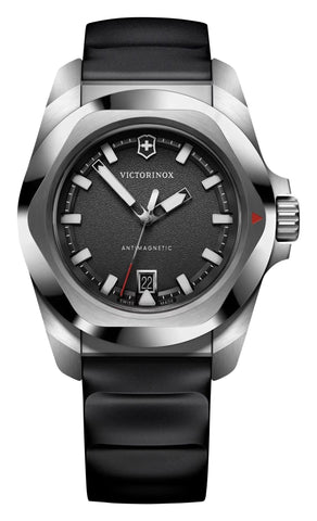 Victorinox Swiss Army I.N.O.X. Stainless Steel Black Dial Black Rubber Strap Date Divers Quartz Mens Watch 242028 - Watches & Beyond