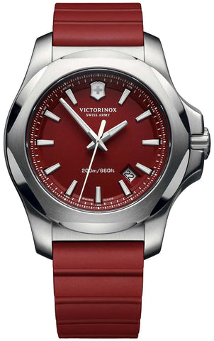 Victorinox Swiss Army INOX Stainless Steel Mens Watch Calendar Red Rubber Strap 241719.1 - WAB - Shipping Dept.