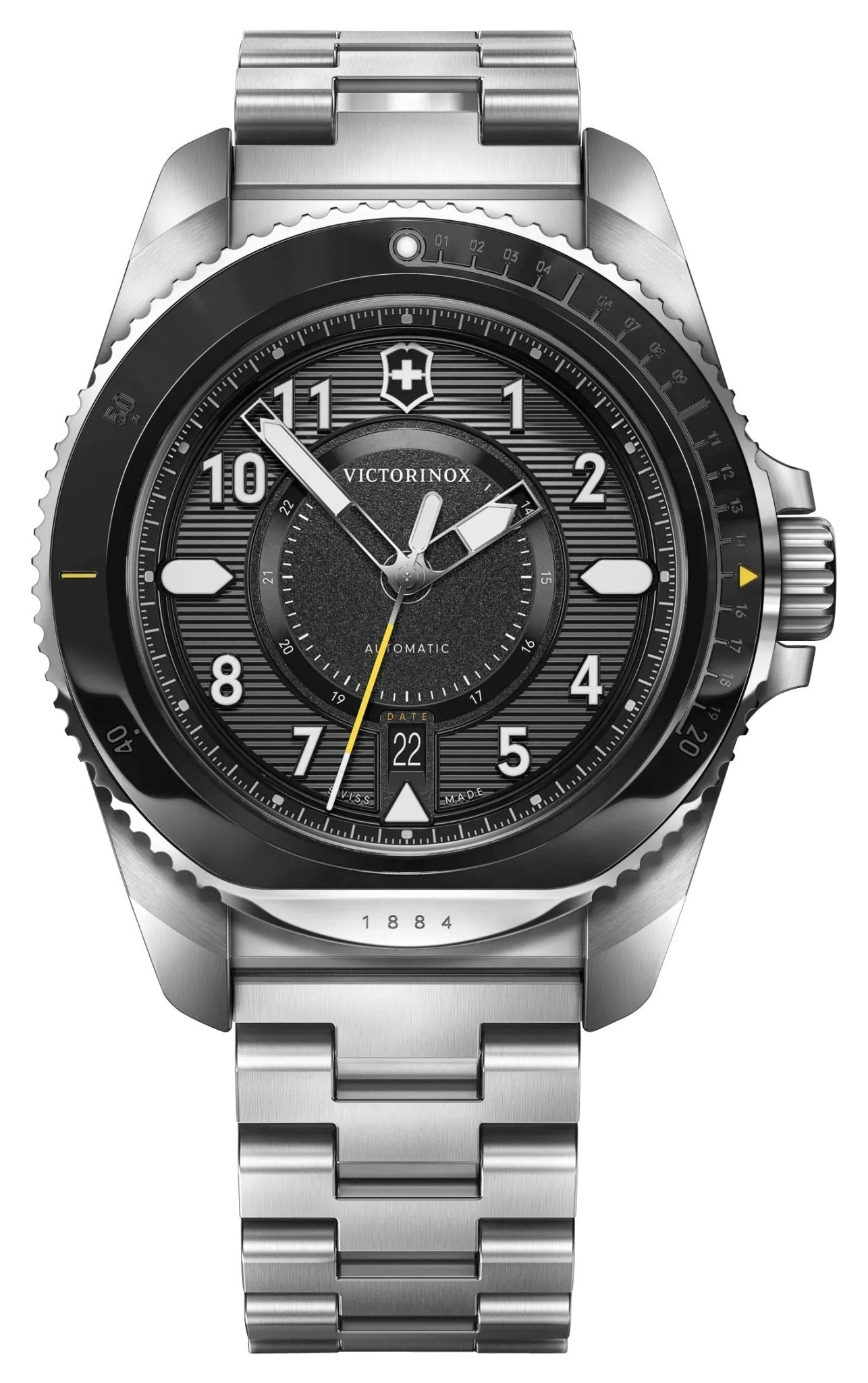 Victorinox Swiss Army Journey 1884 Automatic Stainless Steel Black Dial Date Divers Mens Watch 241981 - Watches & Beyond