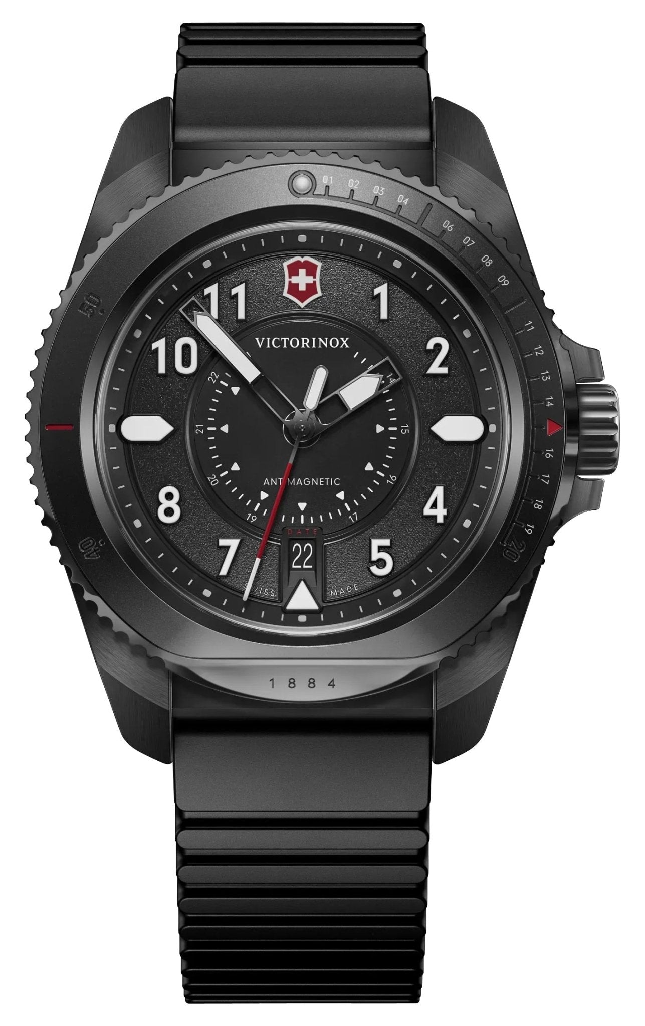 Victorinox Swiss Army Journey 1884 Black Stainless Steel Black Dial Black Rubber Strap Date Divers Quartz Mens Watch 241982 - Watches & Beyond