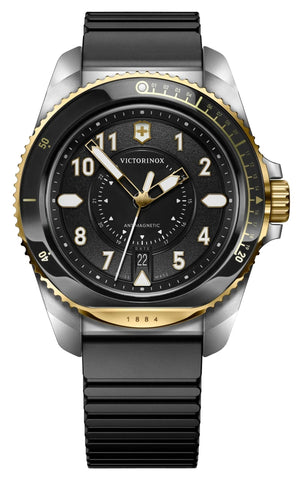 Victorinox Swiss Army Journey 1884 Stainless Steel Black Dial Black Rubber Strap Date Divers Quartz Mens Watch 242014 - Watches & Beyond