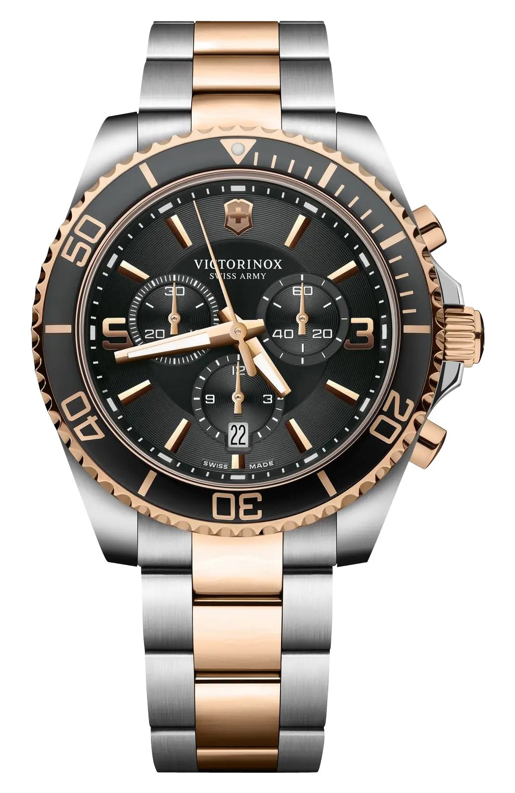 Victorinox Swiss Army Maverick Chronograph Two - Tone Stainless Steel Black Dial Date Quartz Mens Watch 241952 - WAB - Shipping Dept.