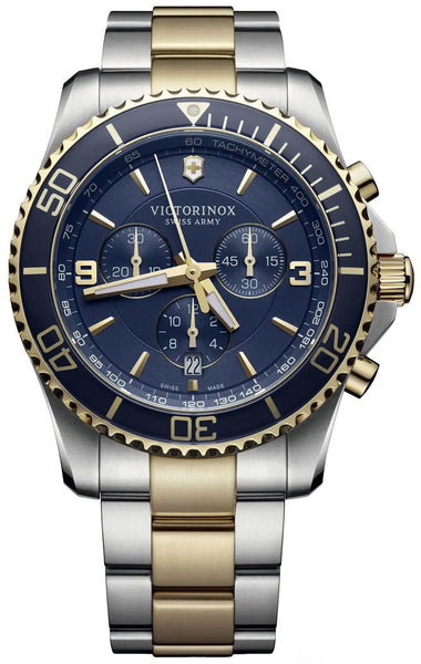 Victorinox Swiss Army Maverick Chronograph Two - Tone Stainless Steel Blue Dial Date Mens Watch 241791 - WAB - Shipping Dept.