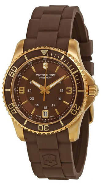 Victorinox Swiss Army Maverick GS Gold Plated Steel 241615 Womens Watch Brown Dial Rubber Strap - WAB - Shipping Dept.