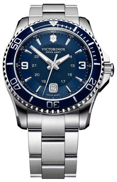 Victorinox Swiss Army Maverick Large Stainless Steel Blue Dial Date Quartz Mens Watch 241602 - Watches & Beyond