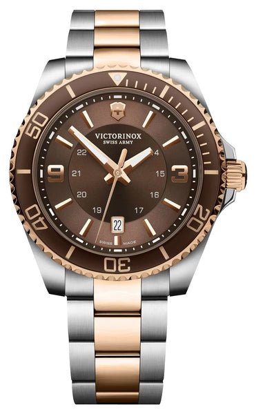 Victorinox Swiss Army Maverick Large Two - Tone Stainless Steel Brown Dial Date Quartz Mens Watch 241951 - WAB - Shipping Dept.