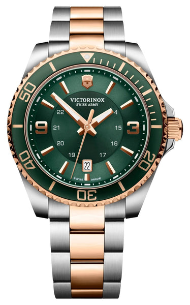 Victorinox Swiss Army Maverick Large Two - Tone Stainless Steel Green Dial Date Quartz Mens Watch 242008 - WAB - Shipping Dept.