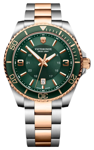 Victorinox Swiss Army Maverick Large Two - Tone Stainless Steel Green Dial Date Quartz Mens Watch 242008 - WAB - Shipping Dept.