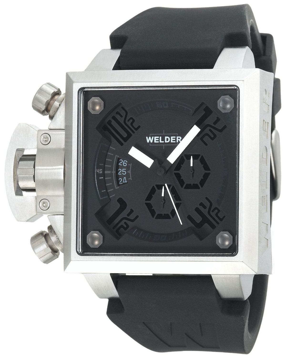 Welder by U-Boat K25 Chronograph Square Black Dial Date Interchangeable Rubber/Leather Straps Mens Sport Watch K25-4200 - Watches & Beyond